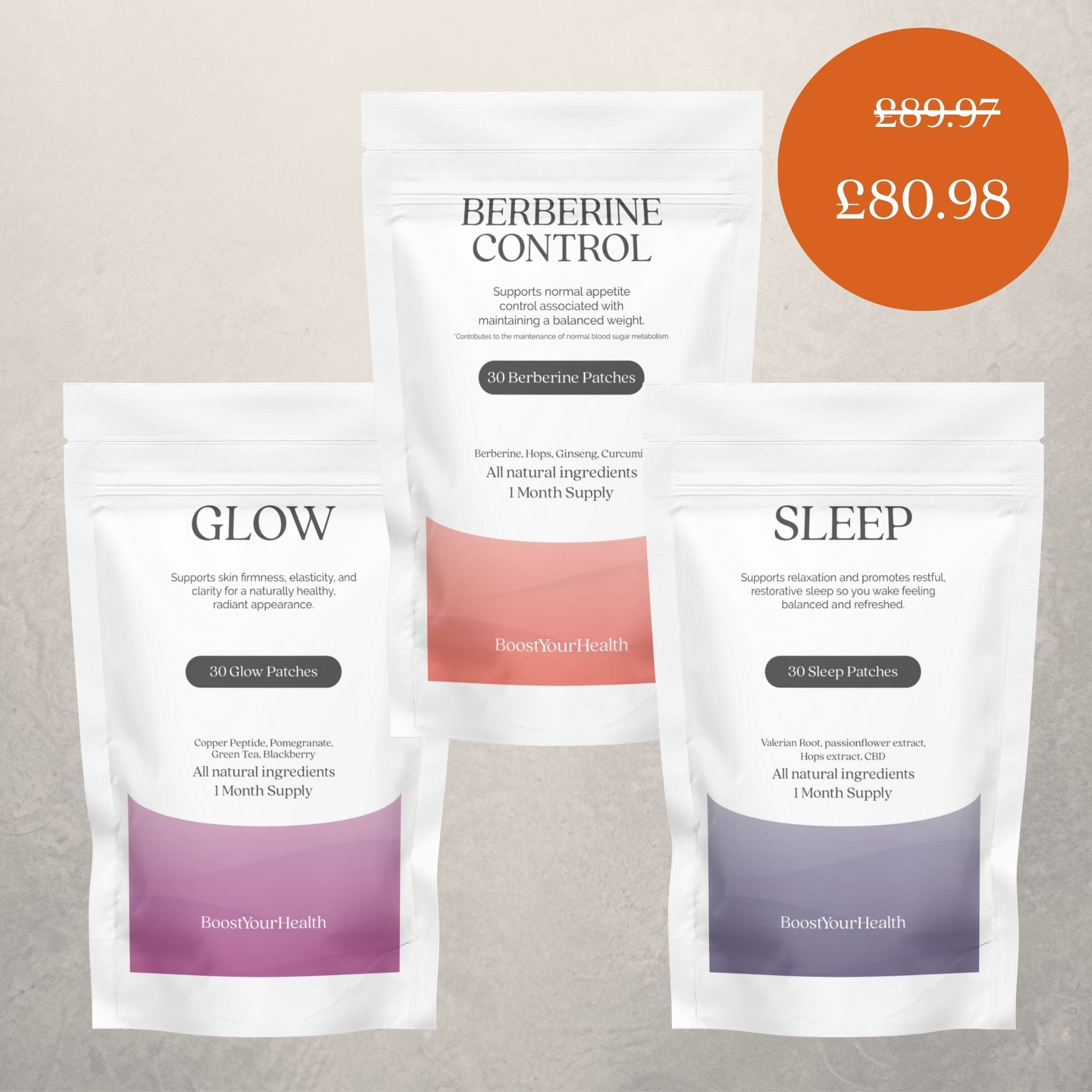 Boost Your Health Beauty Bundle, Glow Sleep and Berberine Control patch trio