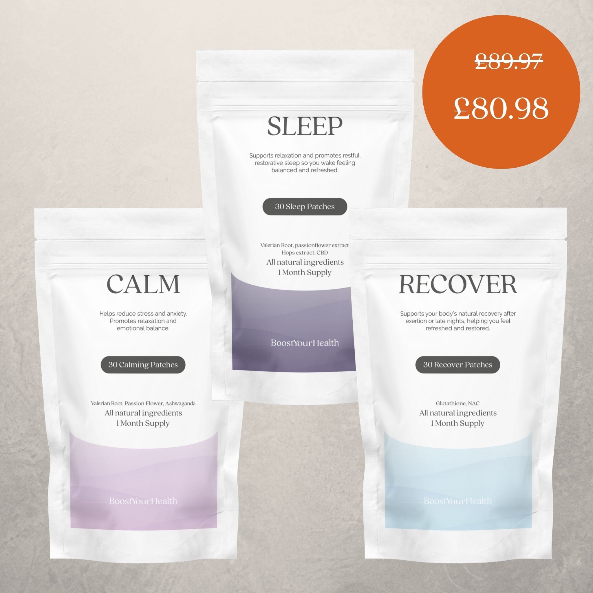 Boost Your Health Celebration Bundle, Sleep Recover and Calm patch trio