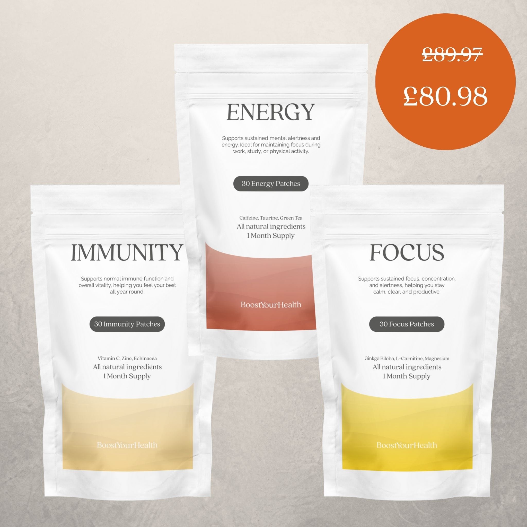 Boost Your Health Thrive Bundle, Energy Focus and Immunity patch trio