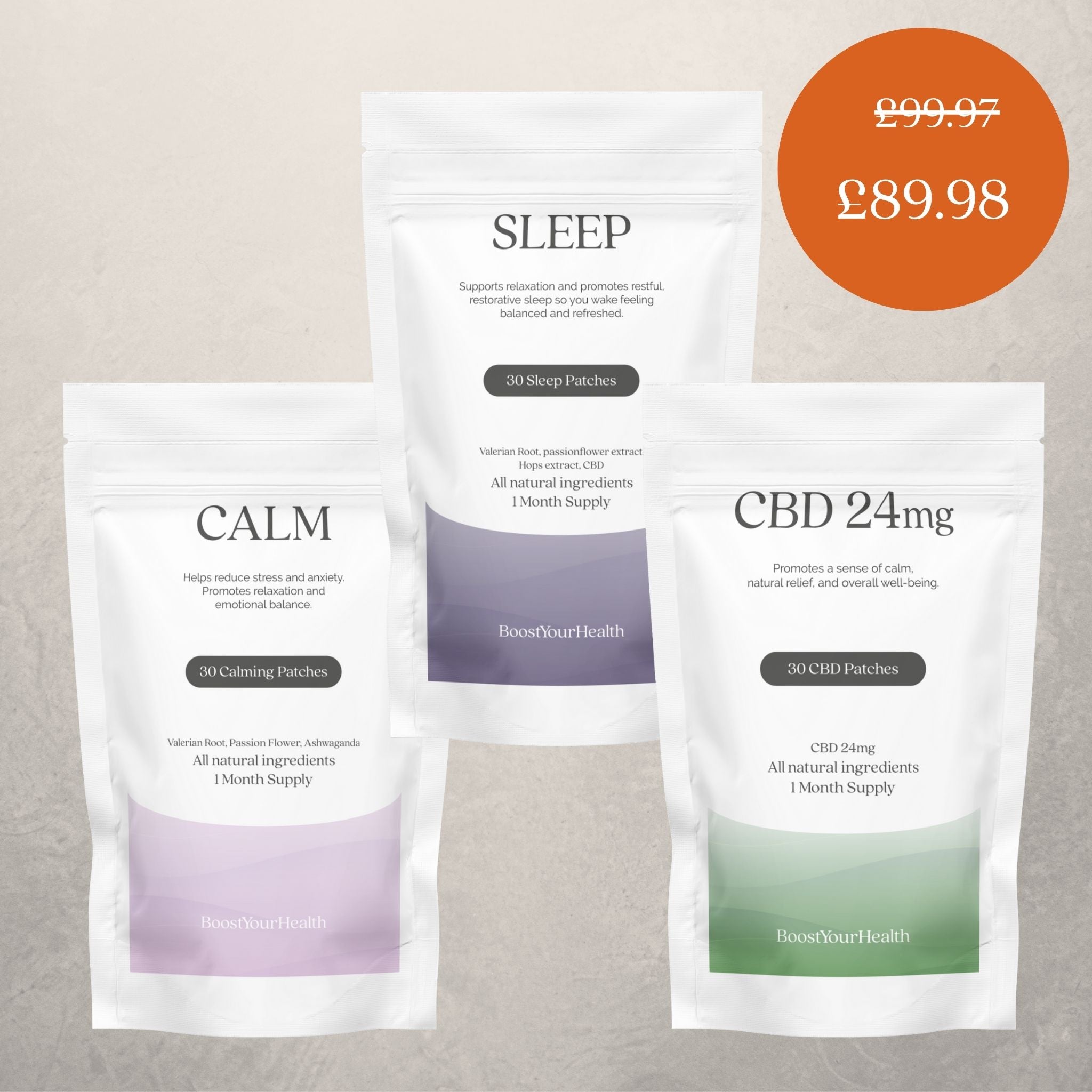 Boost Your Health Unwind Bundle, Calm Sleep and CBD 24mg patch trio